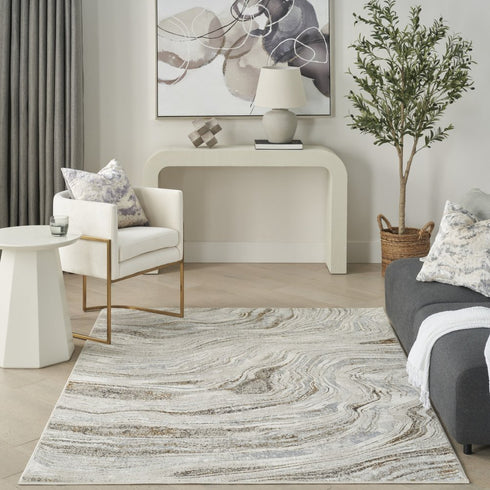 5' X 7' Gold Gray and Ivory Abstract Non Skid Area Rug